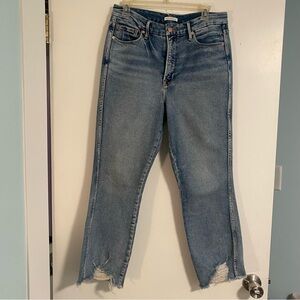 Good American Jeans Womens 10/30 Blue MediumWash Straight Raw Hem Stretch Denim